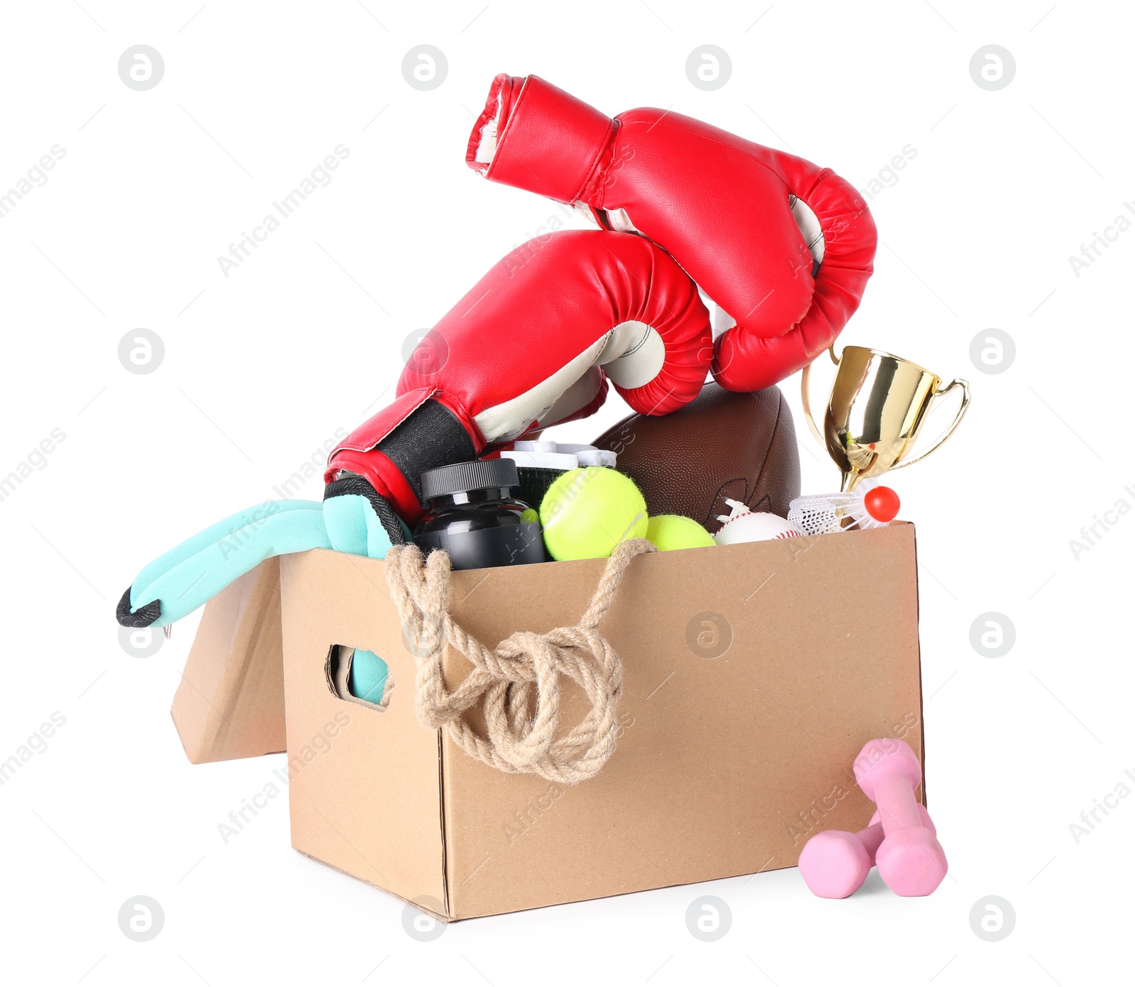 Photo of Box with unwanted stuff isolated on white