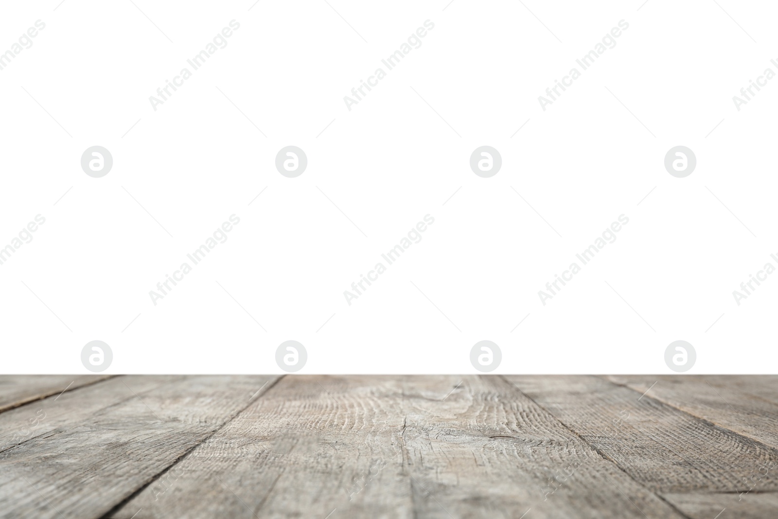 Photo of Empty wooden surface against white background. Mockup for design