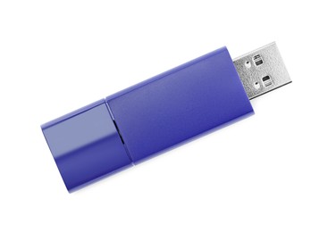 Photo of Blue usb flash drive isolated on white