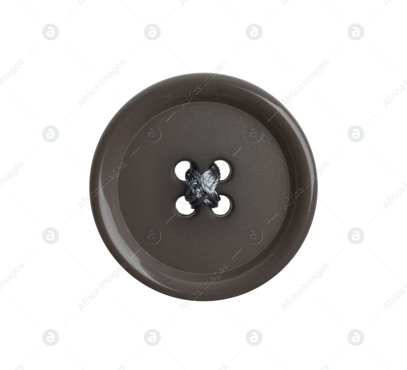 Photo of Grey plastic sewing button isolated on white, top view