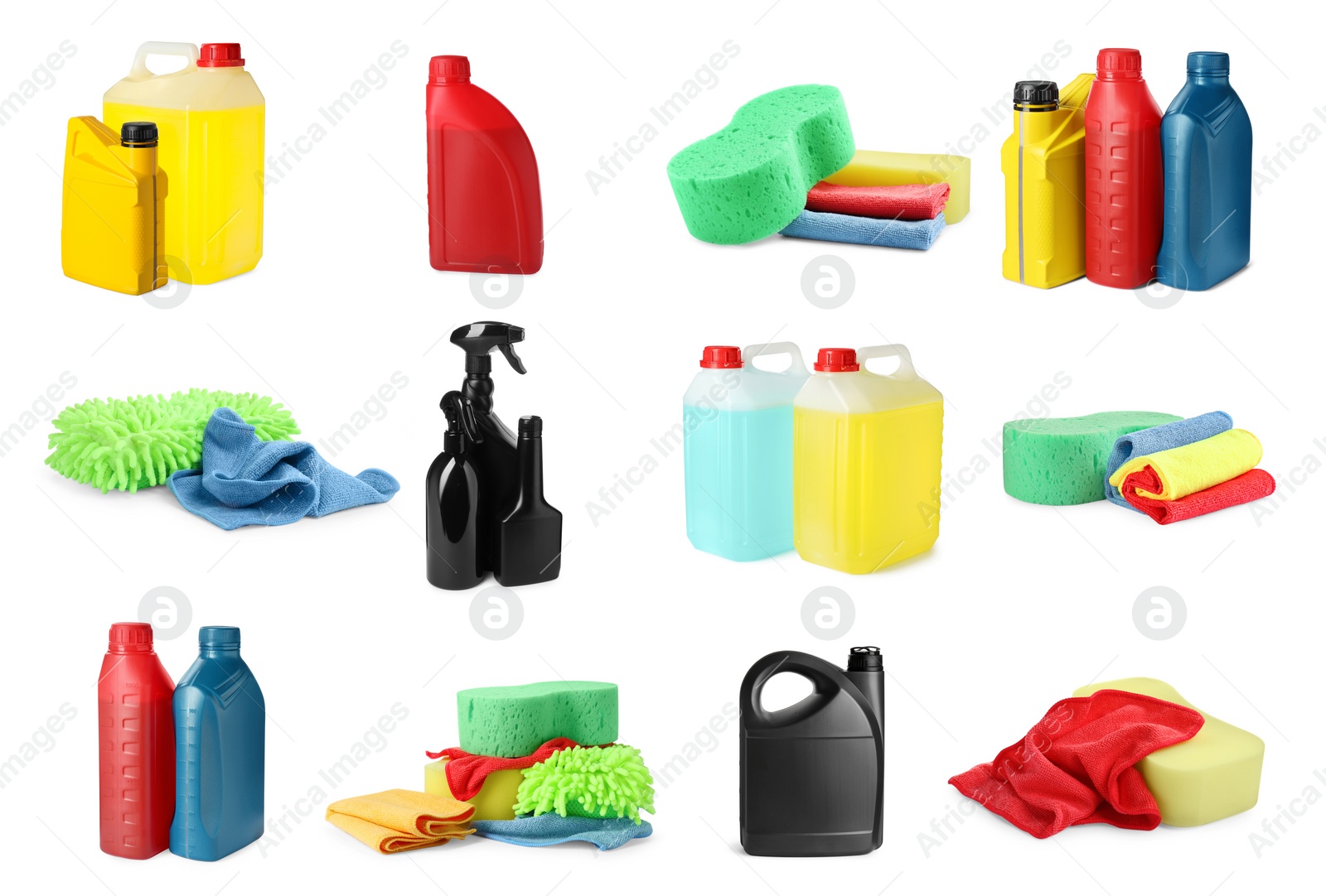 Image of Set with different car products on white background