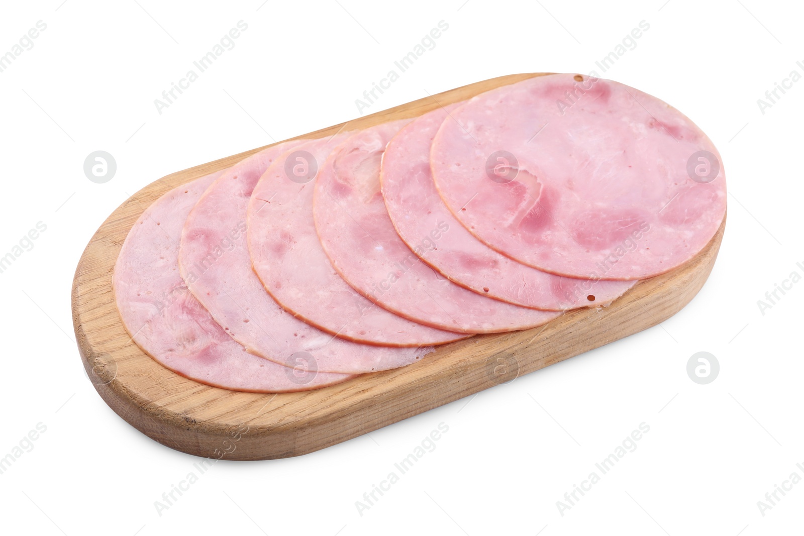 Photo of Slices of tasty ham isolated on white