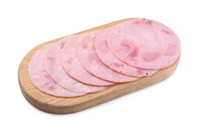 Slices of tasty ham isolated on white