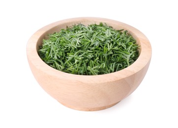 Photo of Fresh dill in bowl isolated on white