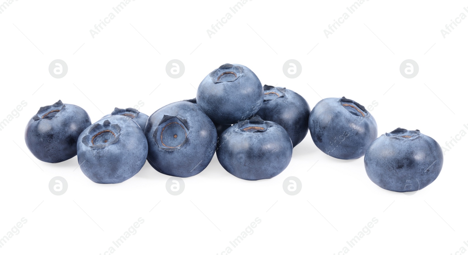 Photo of Many fresh ripe blueberries isolated on white