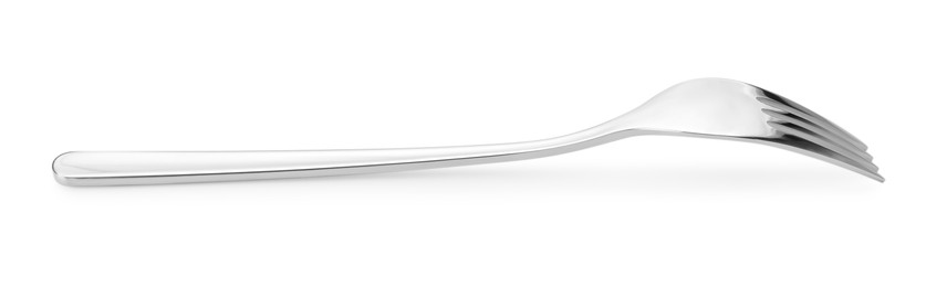 Photo of One shiny silver fork isolated on white