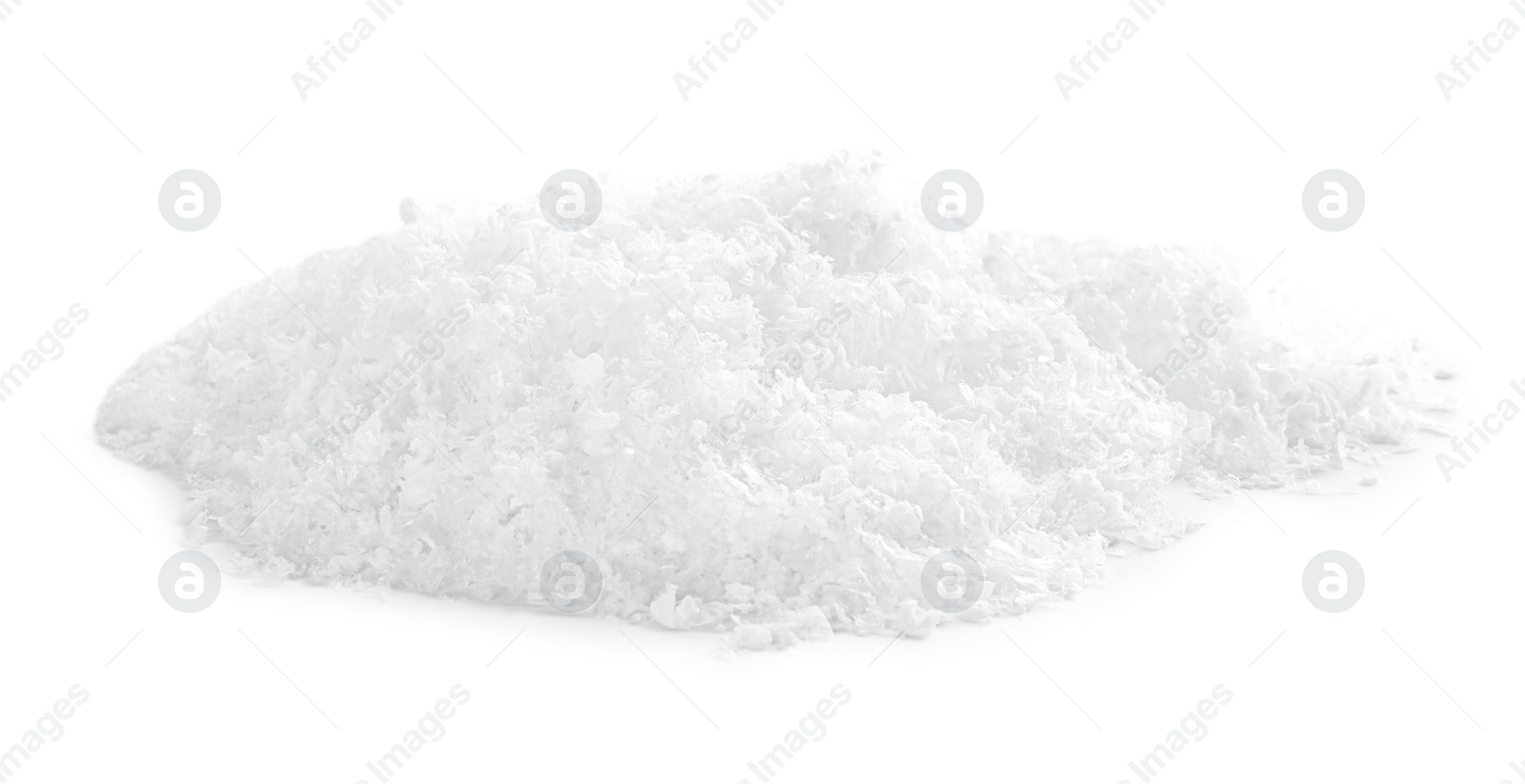 Photo of Heap of snow on white background. Christmas season