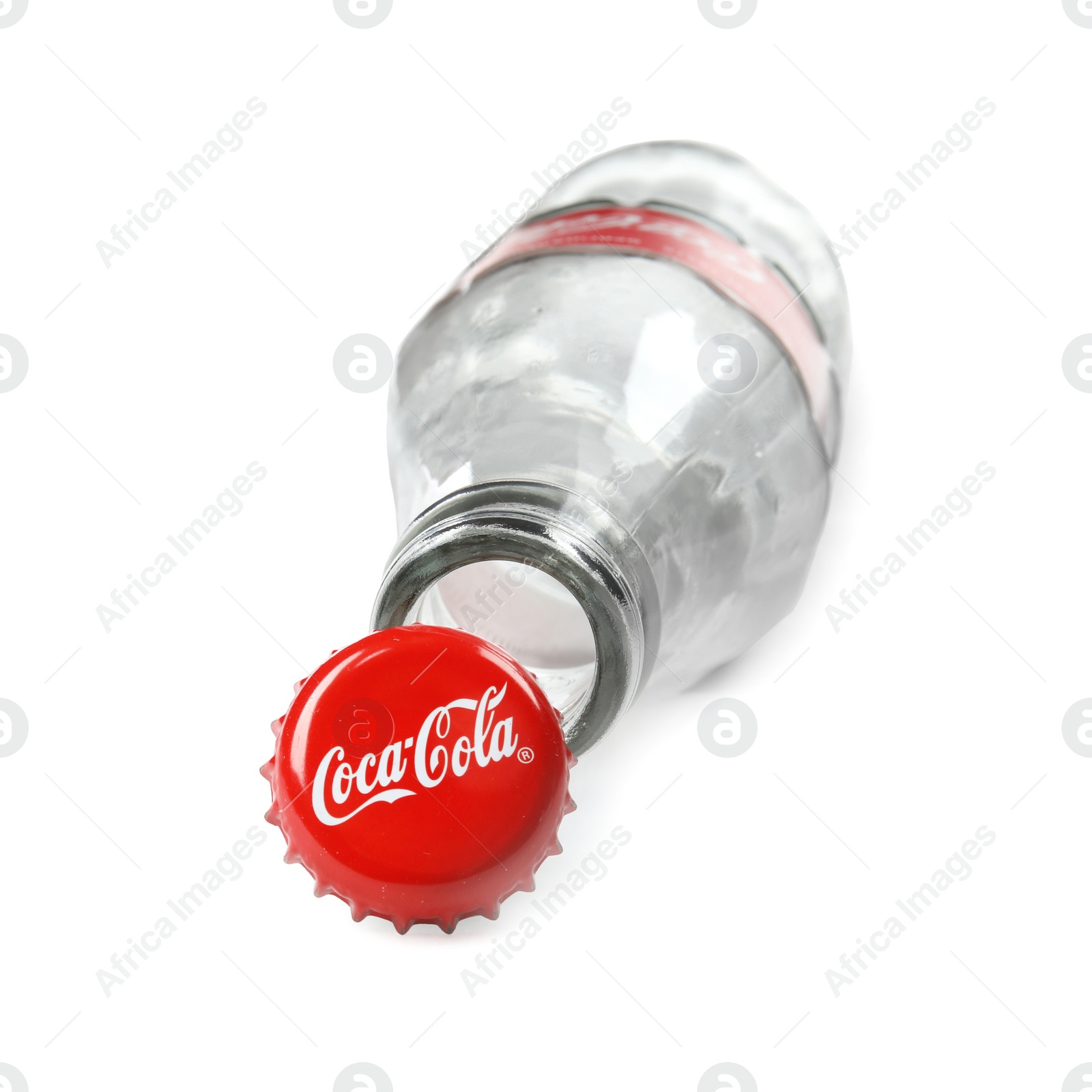 Photo of MYKOLAIV, UKRAINE - NOVEMBER 15, 2018: Coca Cola bottle and lid on white background