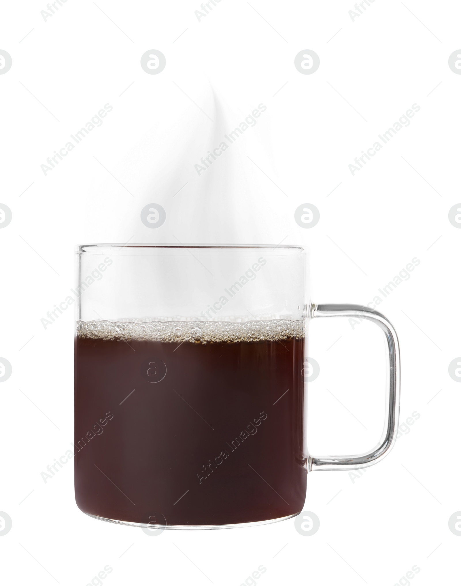 Image of Steaming coffee in glass cup isolated on white