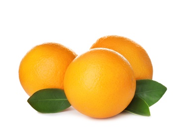 Fresh ripe oranges isolated on white. Citrus fruit