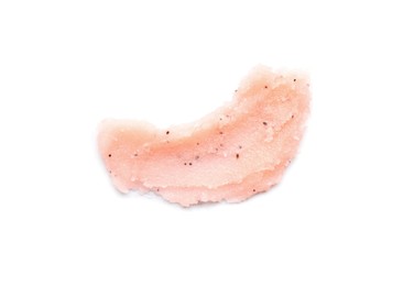 Smear of pink body scrub isolated on white, top view