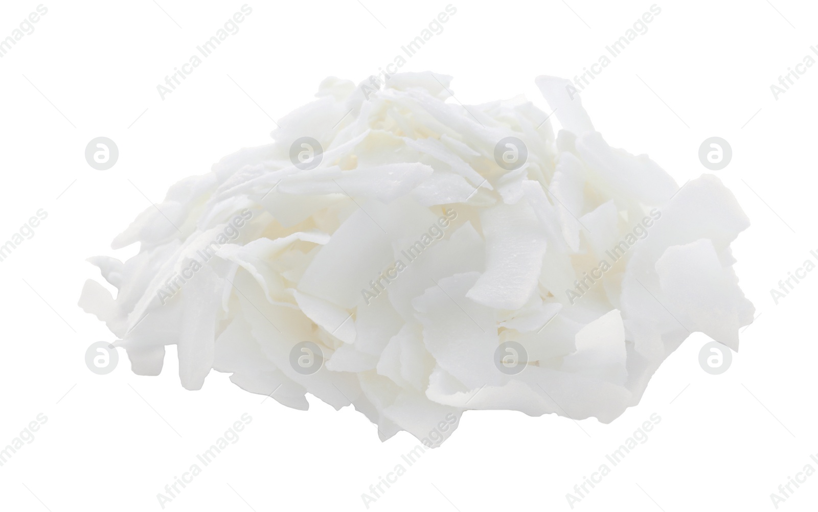 Photo of Heap of fresh coconut flakes isolated in white