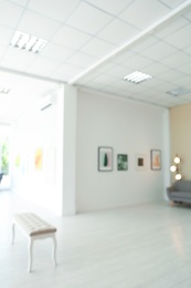 Blurred view of modern art gallery with exhibits