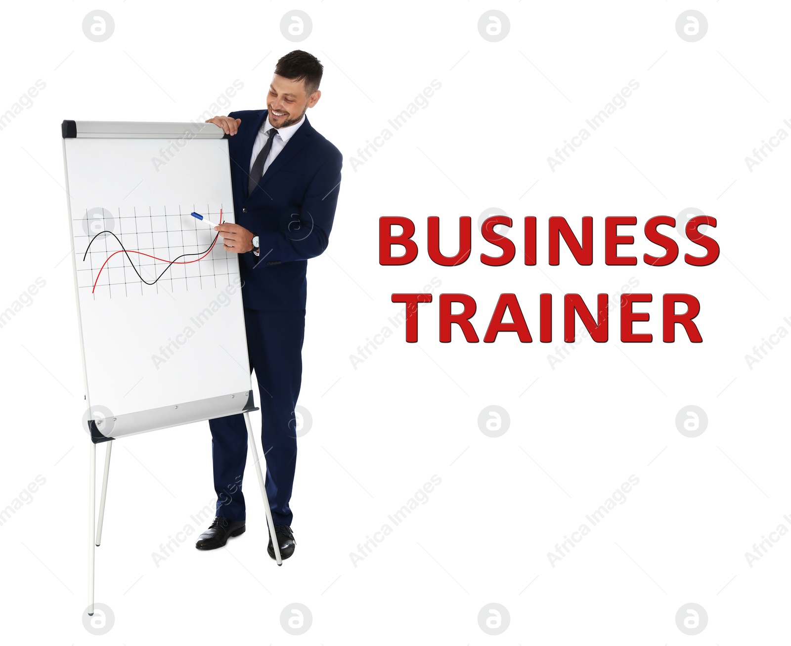 Image of Professional business trainer giving presentation on white background