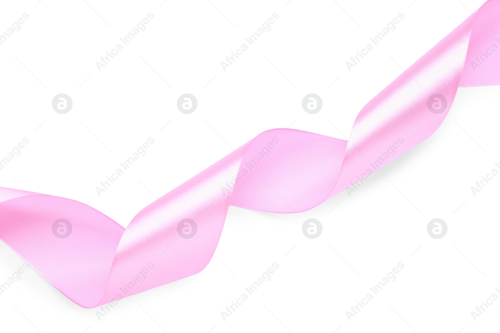 Photo of Beautiful pink ribbon isolated on white, top view