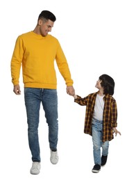 Photo of Little boy with his father on white background