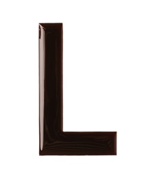 Chocolate letter L on white background, top view