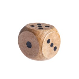 One wooden game dice isolated on white
