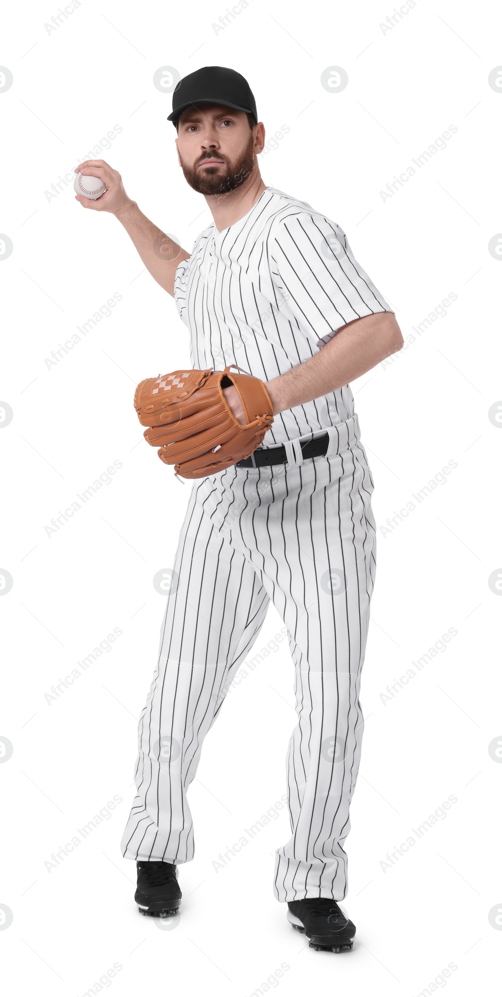 Photo of Baseball player throwing ball on white background