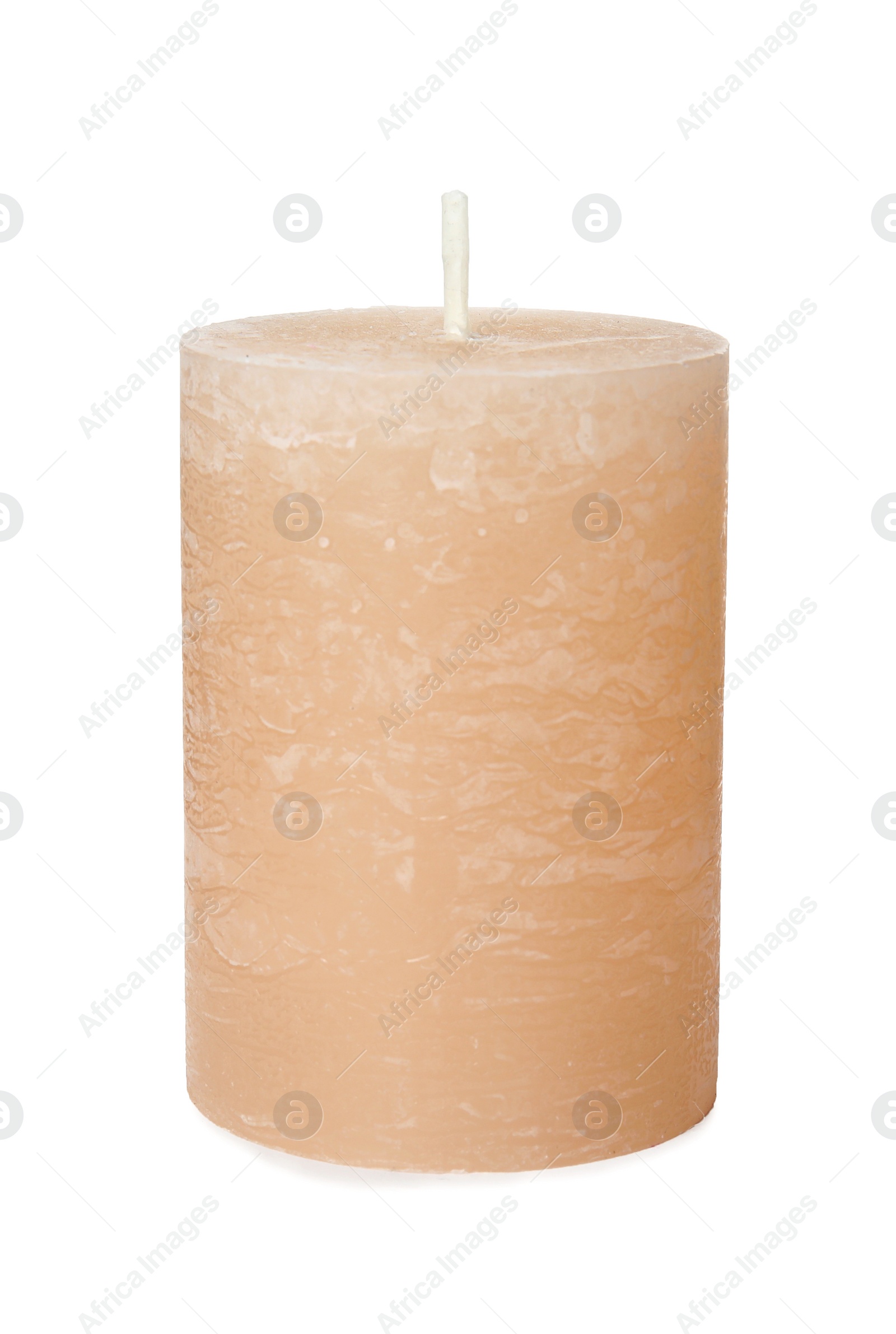 Photo of One color wax candle on white background