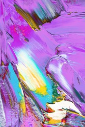 Image of Strokes of colorful acrylic paints as background, closeup view