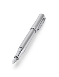 Stylish silver fountain pen isolated on white