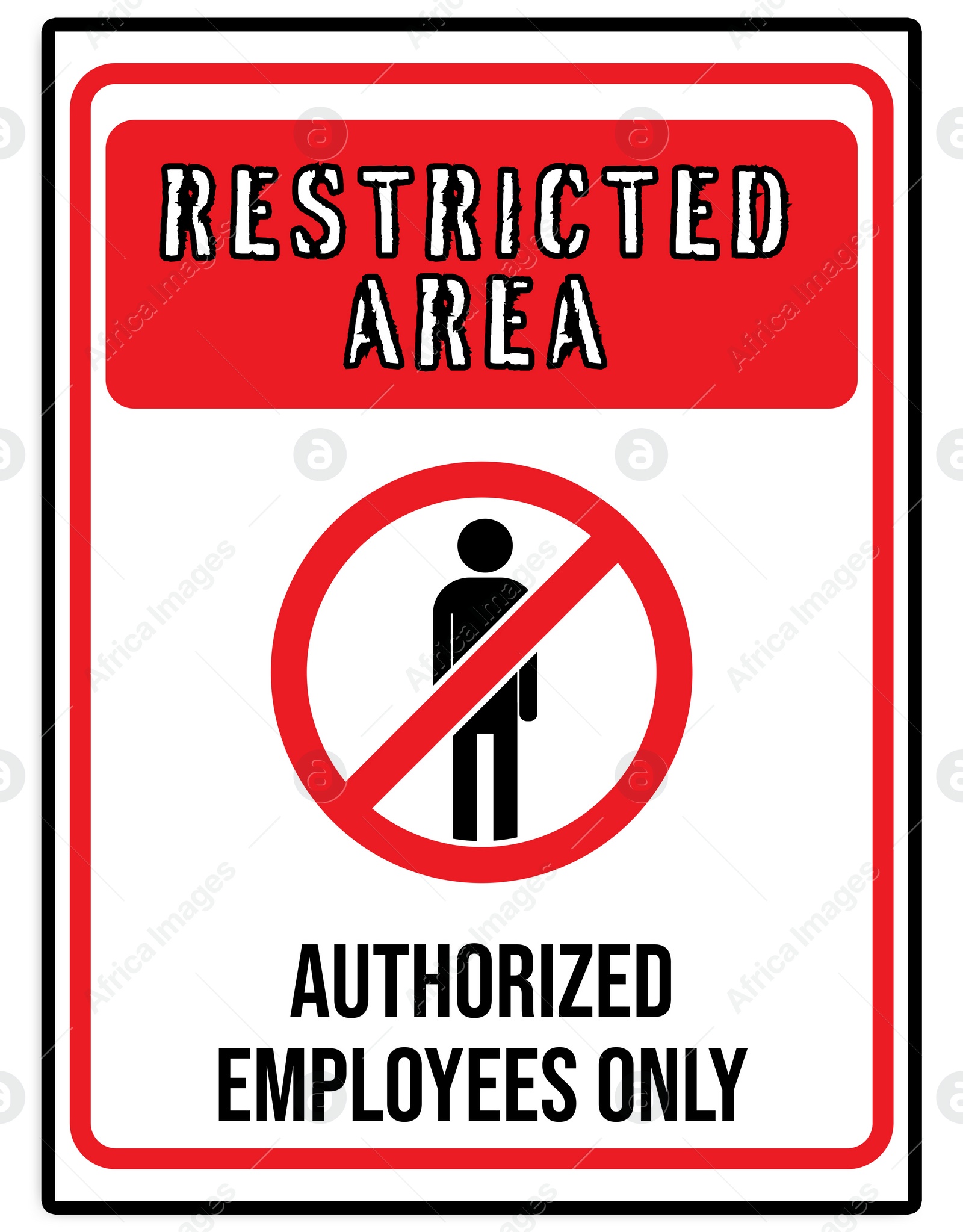 Image of Sign with text Restricted Area Authorized Employees Only on white background