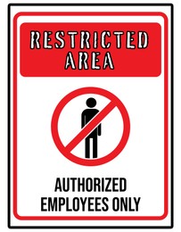 Image of Sign with text Restricted Area Authorized Employees Only on white background