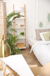 Photo of Modern bedroom with beautiful fresh house plants