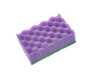 Photo of Purple cleaning sponge with abrasive green scourer isolated on white