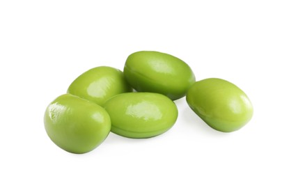 Fresh green edamame soybeans on white background