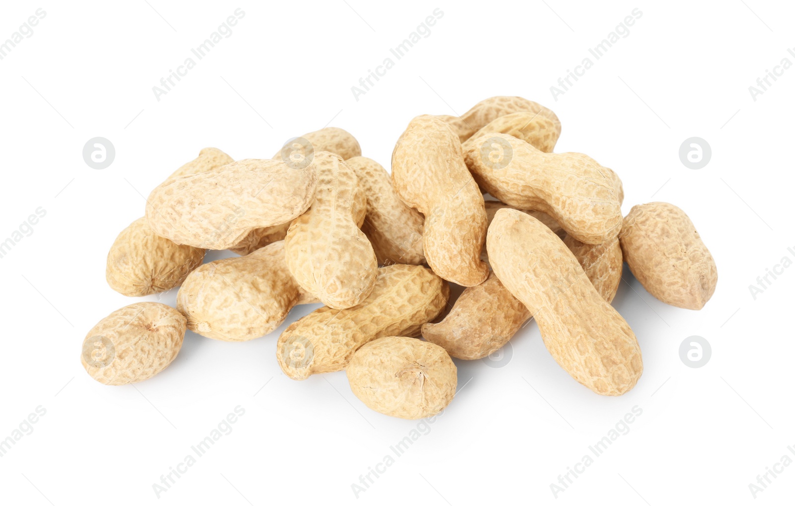 Photo of Pile of fresh unpeeled peanuts isolated on white