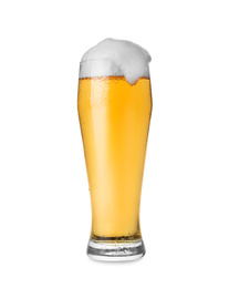 Glass with tasty beer isolated on white