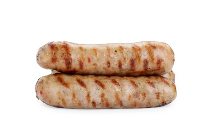 Photo of Tasty fresh grilled sausages isolated on white