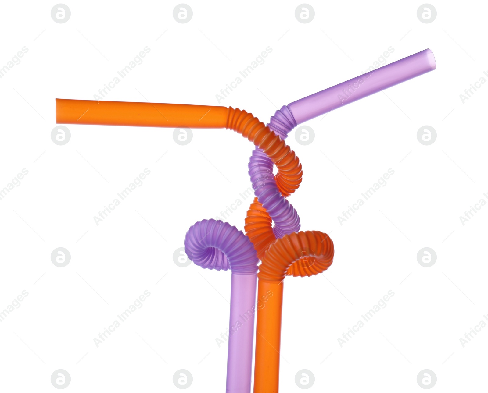 Photo of Color plastic cocktail tubes on white background