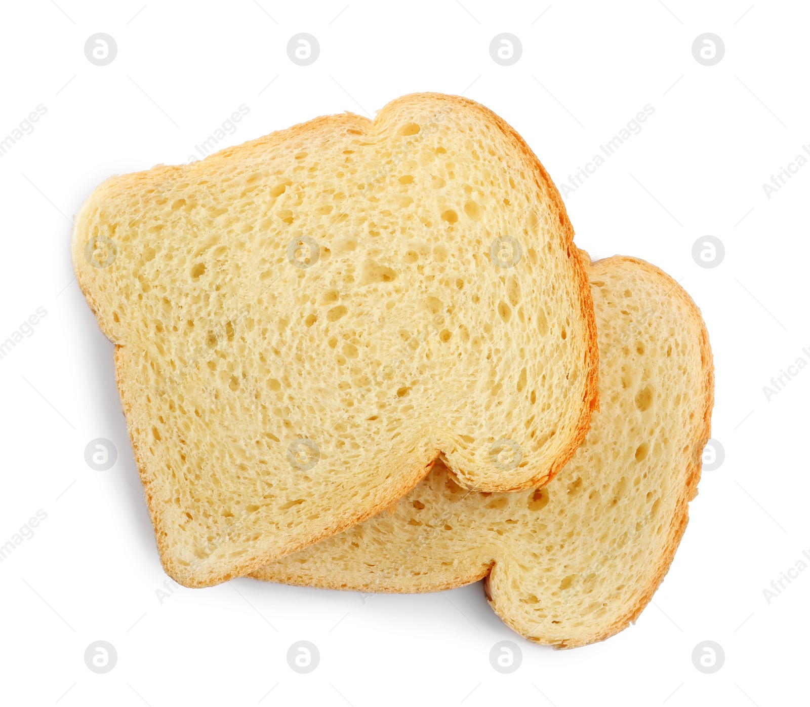 Photo of Slices of wheat bread isolated on white, top view