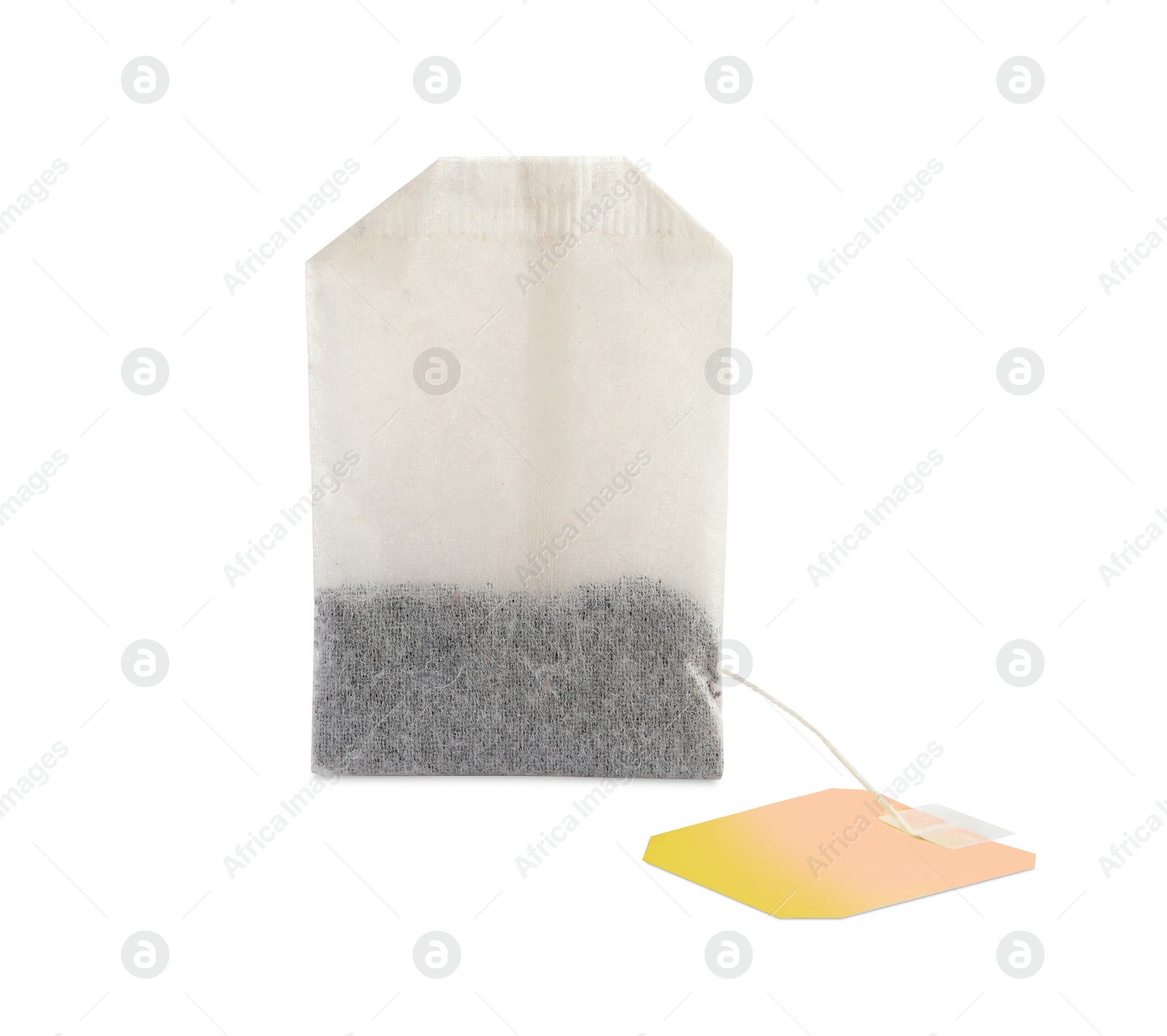 Photo of New tea bag with tab isolated on white