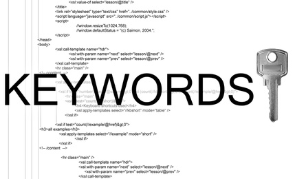 Word Keywords, key and digital code on white background. SEO direction