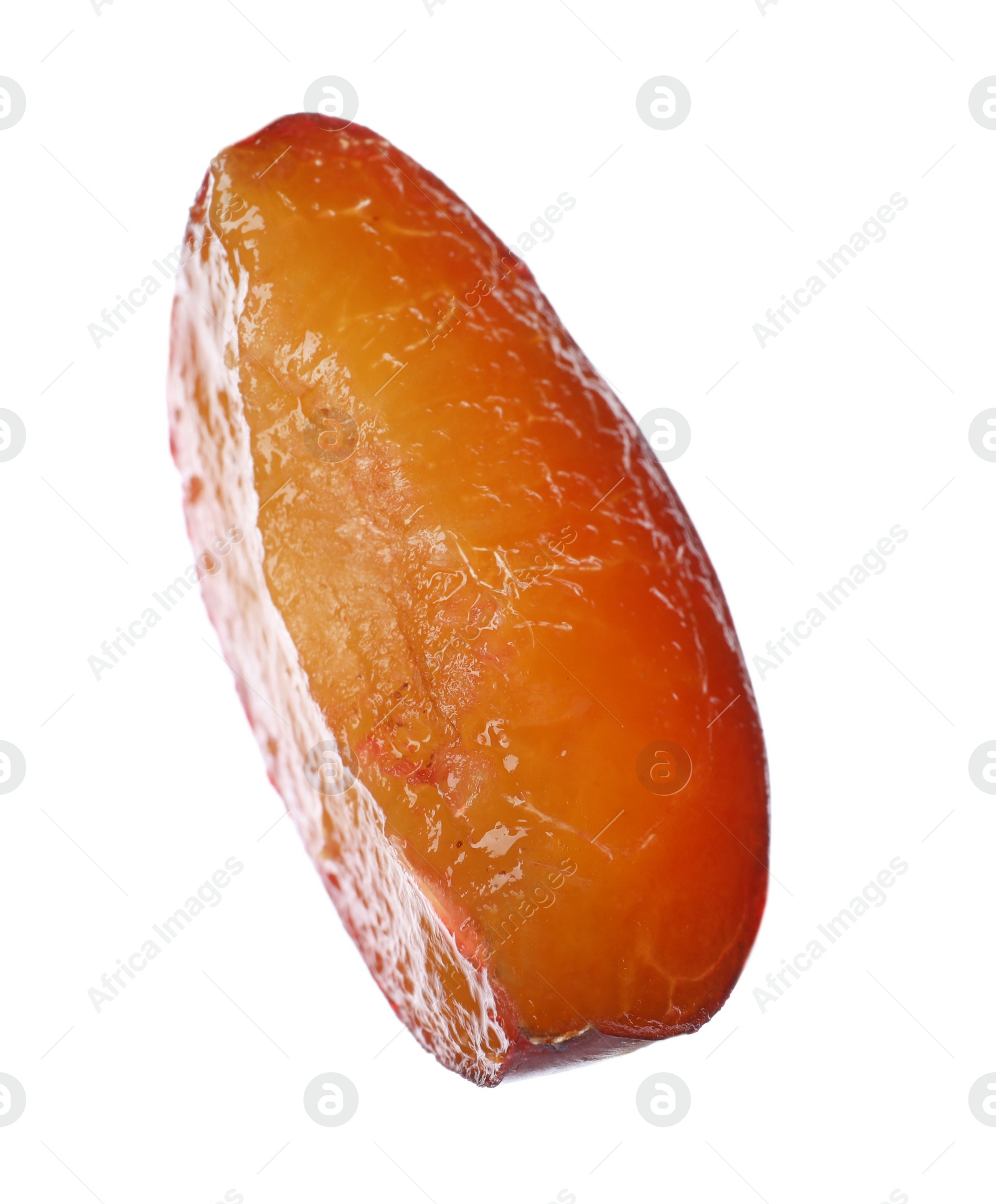 Photo of Piece of fresh plum on white background