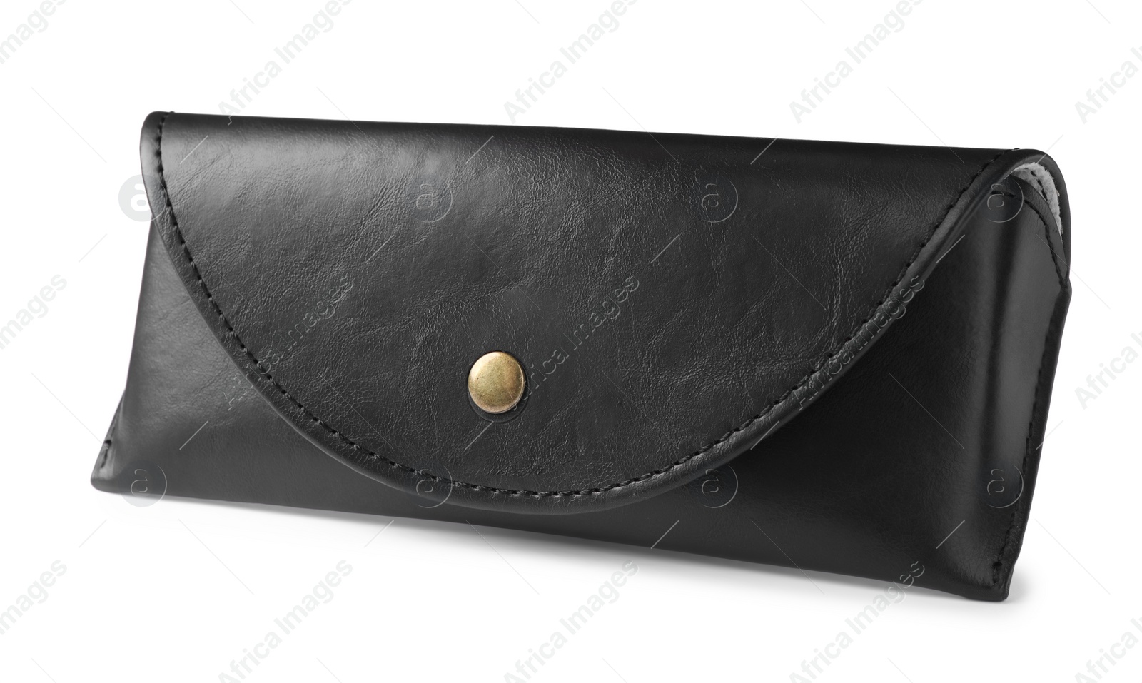 Photo of Black leather sunglasses case isolated on white