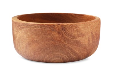 Photo of Beautiful empty wooden bowl isolated on white