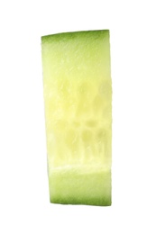 Photo of Cut fresh green cucumber on white background