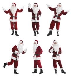 Image of Collage with photos of Santa Claus on white background
