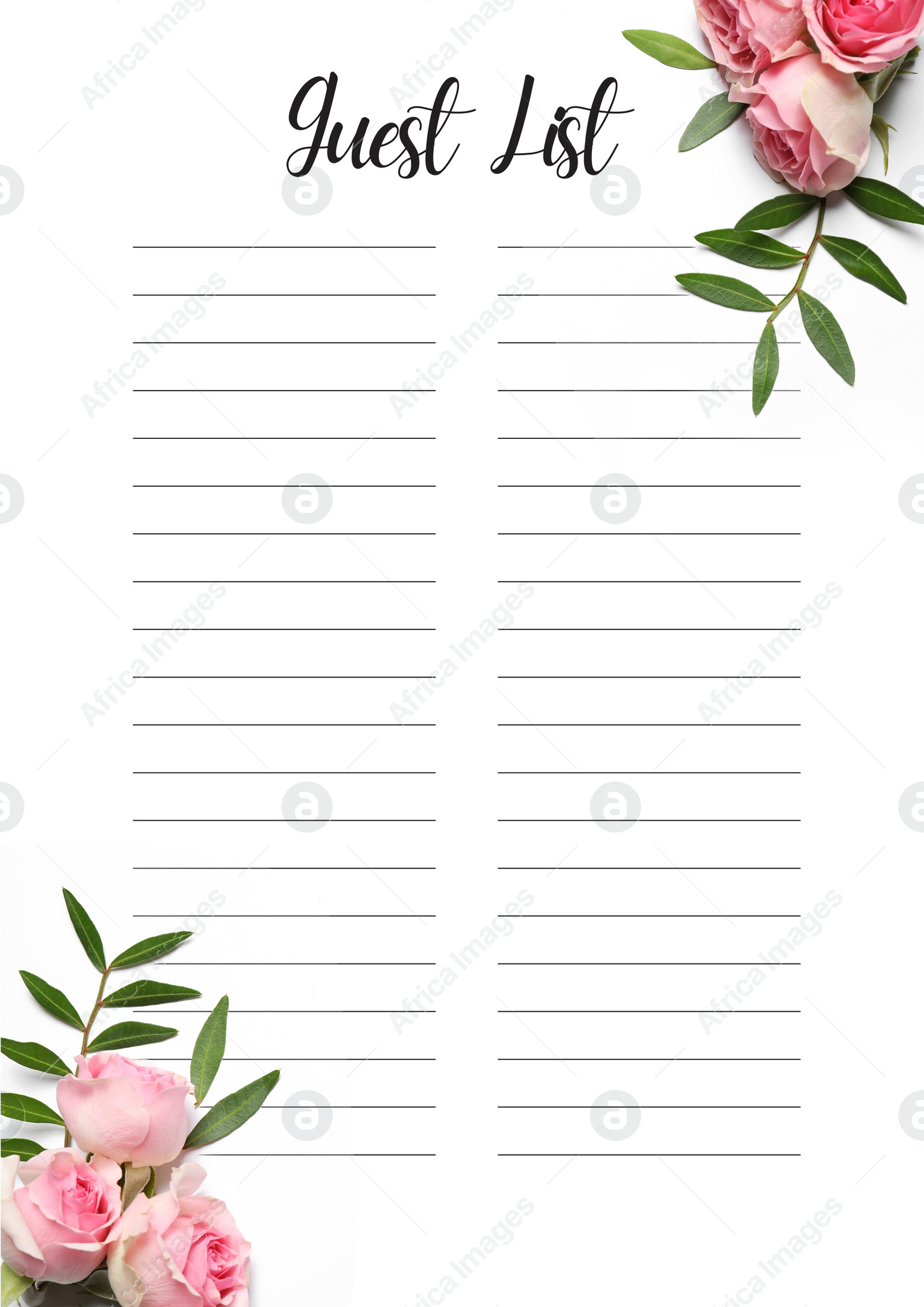 Image of Guest list design with beautiful flowers and empty lines