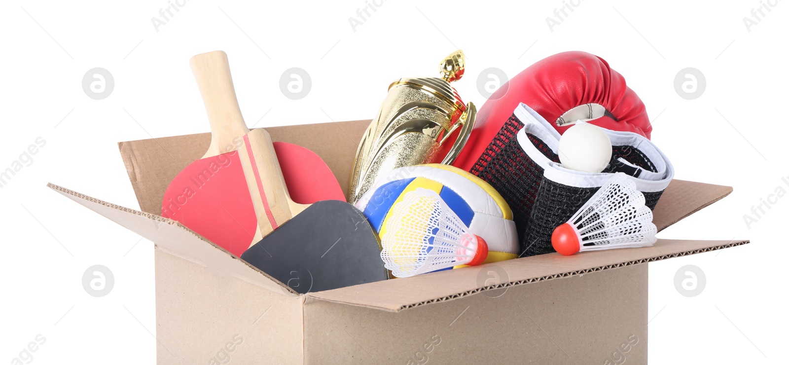 Photo of Box of unwanted stuff isolated on white