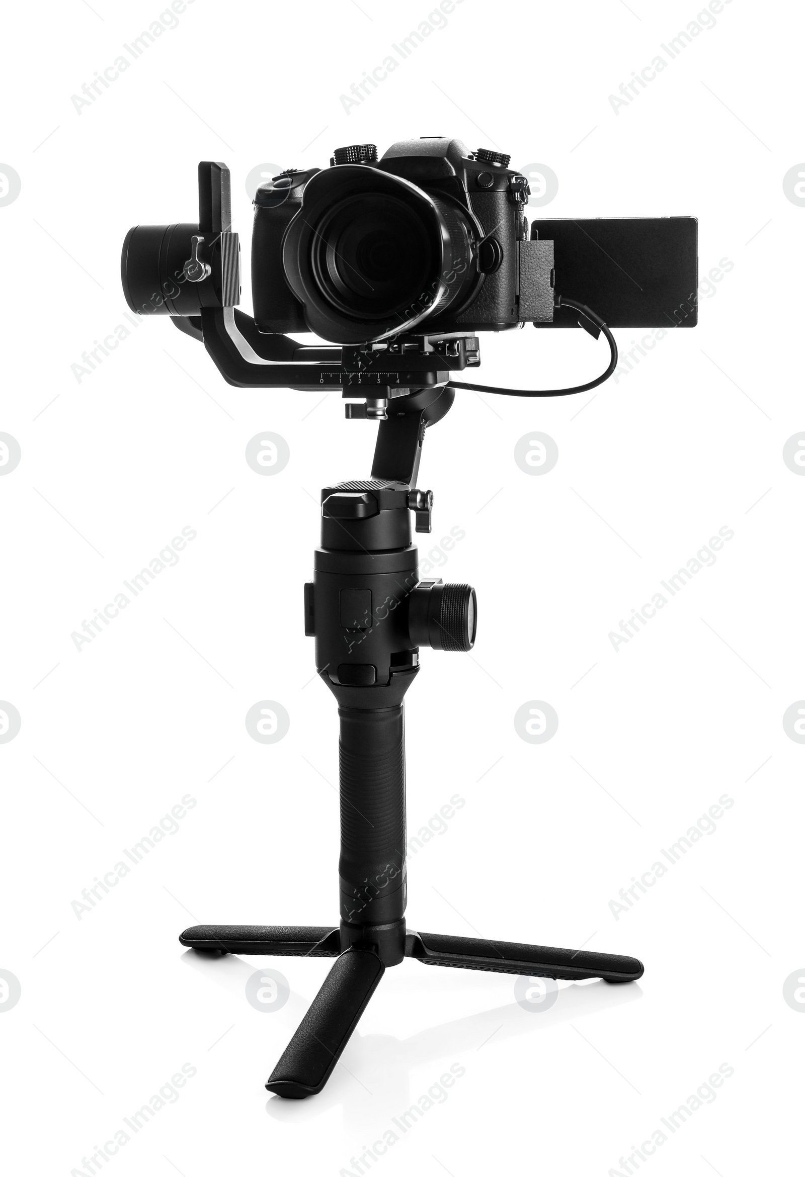 Photo of Modern professional video camera isolated on white