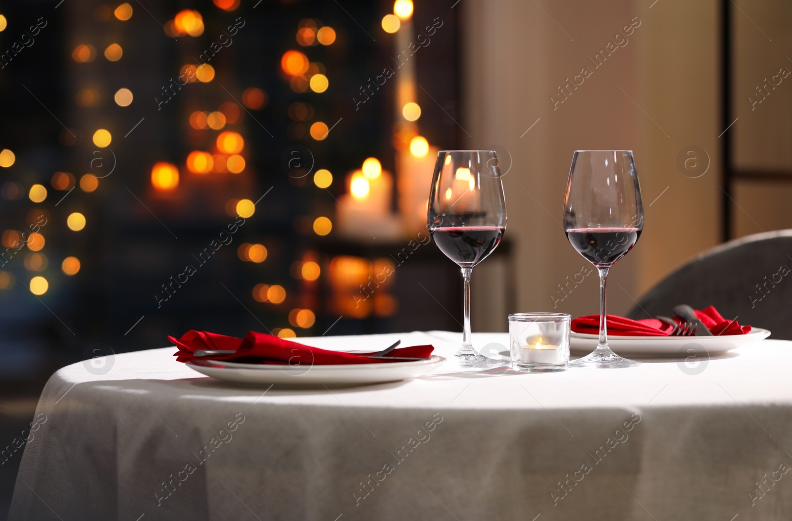 Photo of Table setting for romantic dinner in restaurant