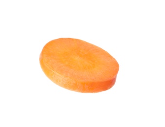 Photo of Cut fresh ripe carrot on white background