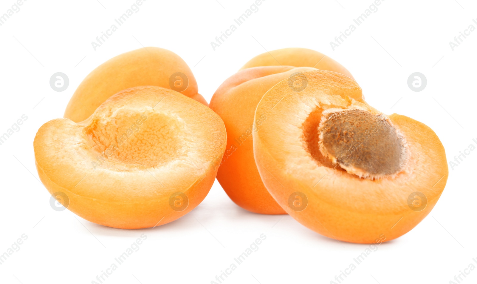 Photo of Delicious ripe sweet apricots isolated on white