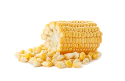 Photo of Tasty sweet corn cob on white background